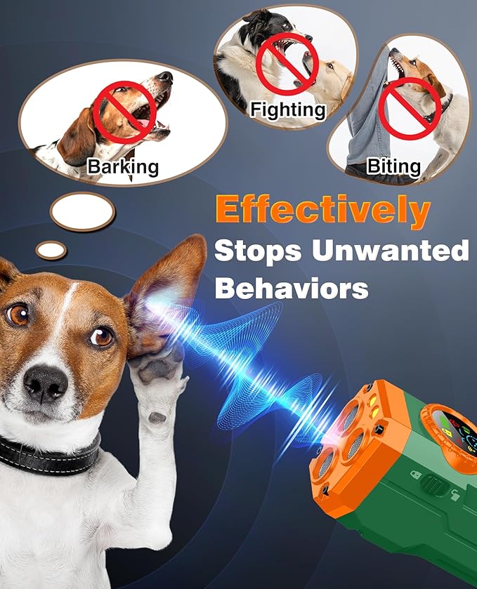 Dog Bark Deterrent Devices, 2025 Upgraded 3X Sonic Emitters Anti Barking Device for Own Or Neighbor's Dog, Safe & Effective Portable Ultrasonic Dog Bark Shield Rechargeable Dog Barking Silencer