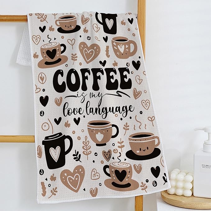 Trendy Coffee Kitchen Towels Set of 2, Coffee Lover Gifts Ideas Dish Tea Hand Towels for Kitchen Bar Station Shop Decor, Barista Towels, Barista Gifts, 16x24 Inch