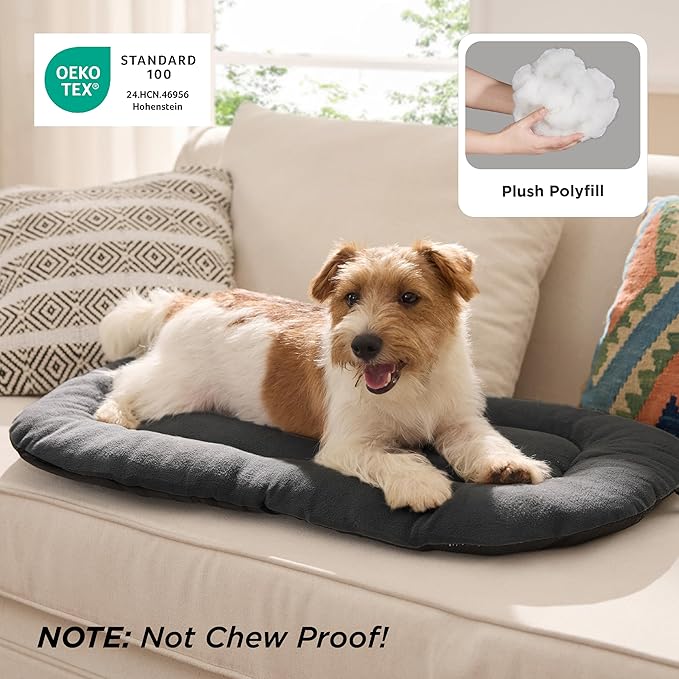 Bedsure Washable Dog Crate Pad for Extra Large Dogs, Anti-Slip Puppy Kennel Dog Bed for Crate - Ultra Soft Fleece Flat Thin Pet Mat (Not Chew Proof), Grey XXL 47"x29"