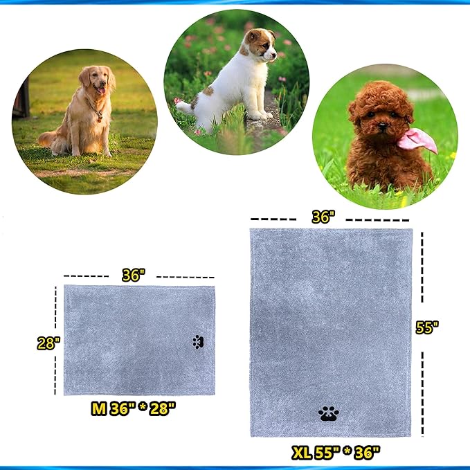 Extra Large Dog Towel Super Absorbent Soft Microfiber Pet Bath Grooming Towels for Drying Dogs and Other Pets (XL-55" * 36", Grey)