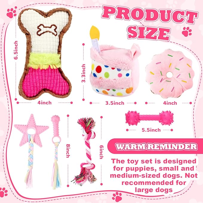23 Pcs Dog Birthday Party Supplies Set Birthday Toys Cake Teething Squeak Interactive Decorations with Box for Puppy Small Medium Dog(Pink)