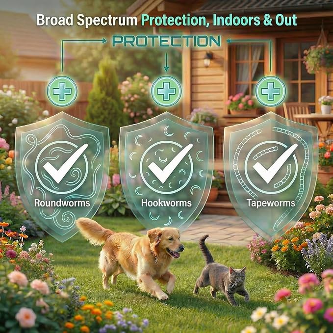Dewormer Liquid for Cats and Dogs Broad Spectrum,Pyrantel Pamoate and Praziquantel Targets Tapeworm Roundworm and Hookworm Fast Acting Solution for Puppy Kitten Small Medium Large Breeds 100ML