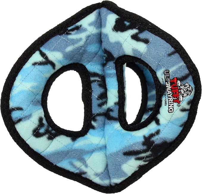 TUFFY- World's Tuffest Soft Dog Toy-Ultimate 3Way Ring -Squeakers -Multiple Layers. Made Durable, Strong & Tough. Interactive Play (Tug, Toss & Fetch). Machine Washable & Floats. (Camo Blue 2 Pack)