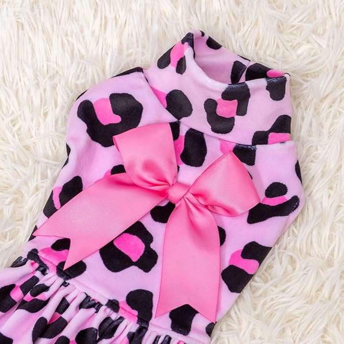CuteBone Turtleneck Dog Velvet Dress Puppy Skirt Costume Pet Clothes Cat Apparel with Bow Hair Rope for Small Dogs CVD08M