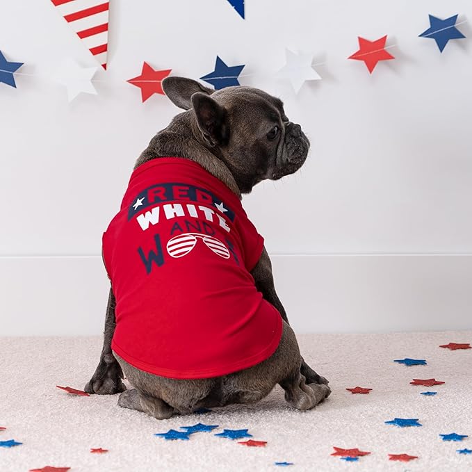 Fitwarm Patriotic Red White and Woof Dog Shirt, 4th of July Dog Clothes for Small Dogs Boy Girl, Funny Doggy Summer Clothes, Pet Outfit, Red, Blue, White, XL