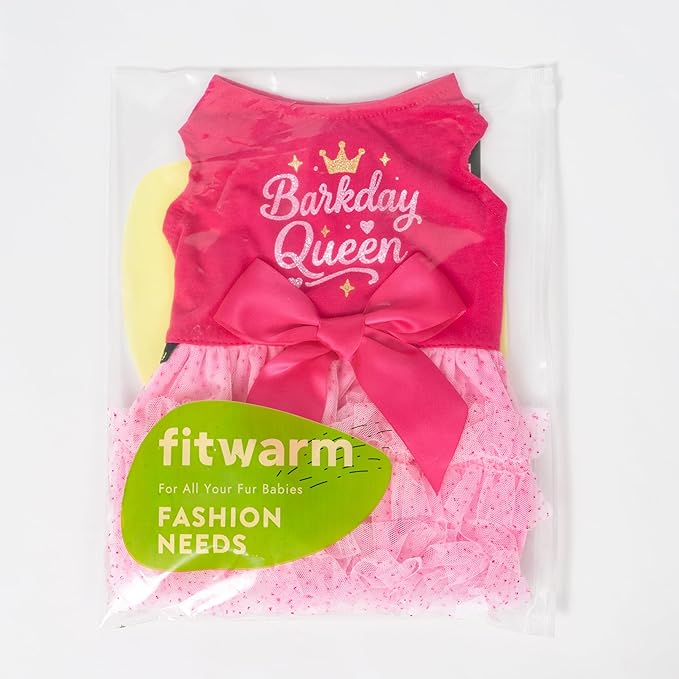 Fitwarm Barkday Queen Dog Tutu Dress, Birthday Clothes for Small Dogs Girl, Pet Outfit, Light Pink, Hot Pink, Small