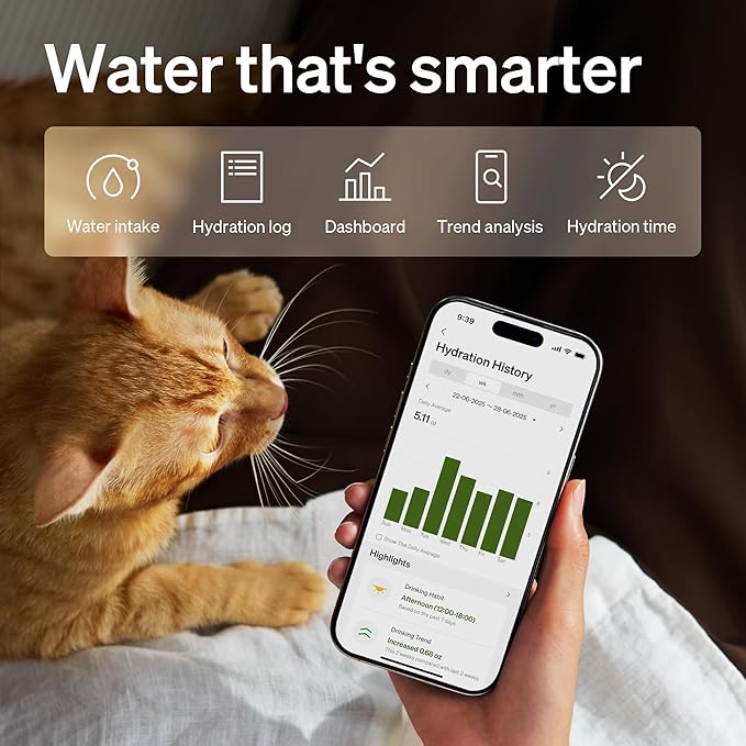 Bundle of PETLIBRO Upgrade Cat Water Fountain with 4 Packs Replacement Filters, App Monitoring 3L/101oz Dockstream 2 Pet Water Fountain with Stainless Steel Tray