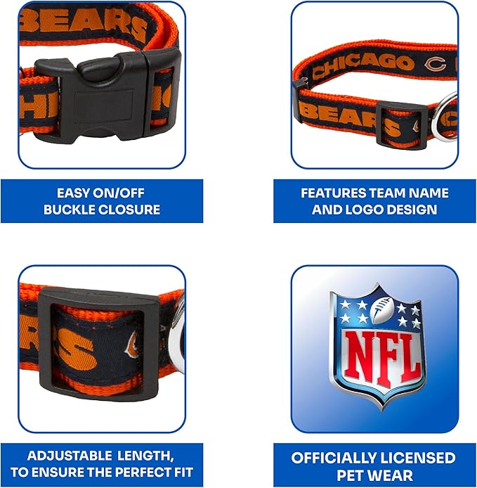 Pets First NFL Chicago Cubs Licensed PET COLLAR, Small - Heavy-Duty, Strong, and Durable Dog Collar. Available in 31 Football Teams and 4 Sizes