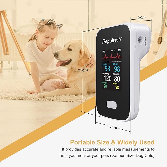 6 Parameters Veterinary Vital Signs Monitor,Bluetooth Veterinary Pulse Oximeter for Dogs, Rechargeable Blood Pressure Monitor for Pets,Oxygen Spo2 Monitoring Tools for Family Clinic Use