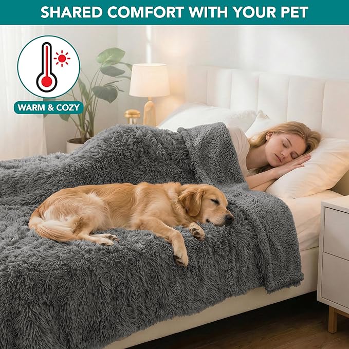 PetAmi Waterproof Dog Blanket for Medium Large Dogs, Calming Fleece Cat Blanket, Couch Protector Washable Sherpa Faux Fur Pet Throw for Puppy, Soft Reversible Leakproof 40x60 Gray