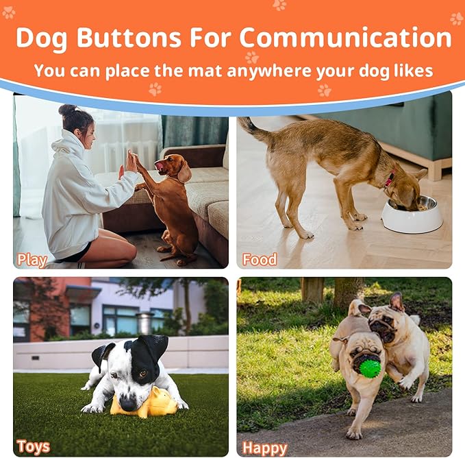 BOSKEY 6 Dog Buttons for Communication Pet Talking Buttons Starter Set Dog Speaking Buttons 50 Stickers Recordable Button One Waterproof mat