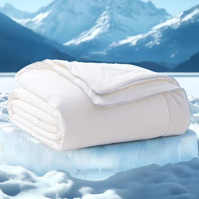 Bedsure Cooling Blankets for Hot Sleepers - Cooling Comforter, Lightweight Cold Summer Blanket for Night Sweats, Ice Breathable Comforter for Couch, White, 50x60 Inches