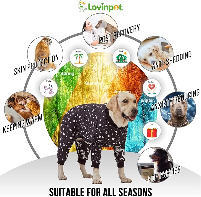 LovinPet Pitbull Outfit - Large Dogs, Slim fit, Lightweight Pullover, Dog PJ's, Full Coverage Dog Pajamas, Outer Space Astronaut Print, Pitbull/Large Breed PJ's/XL
