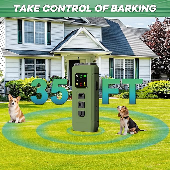 Ultrasonic Dog Bark Deterrent & Anti-Barking Training Device, 3 Modes to Stop Dog Barking, Handheld Tool, Safe, Rechargeable, Compact and Portable, Suitable for Indoor/Outdoor Use(Green)