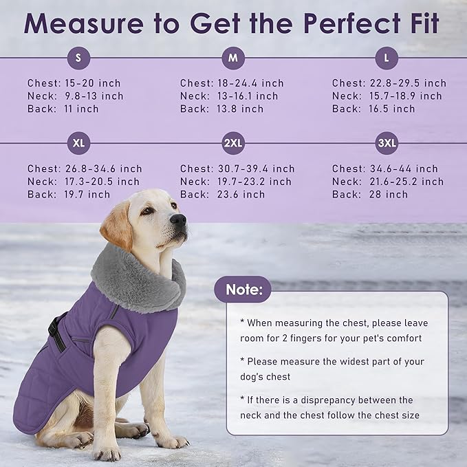 Dog Coat, Waterproof Dog Winter Jacket with Adjustable Buckle, Reflective Turtleneck Pet Snow Vest Warm Fleece Sweater for Small Medium Large Dogs - Purple, S