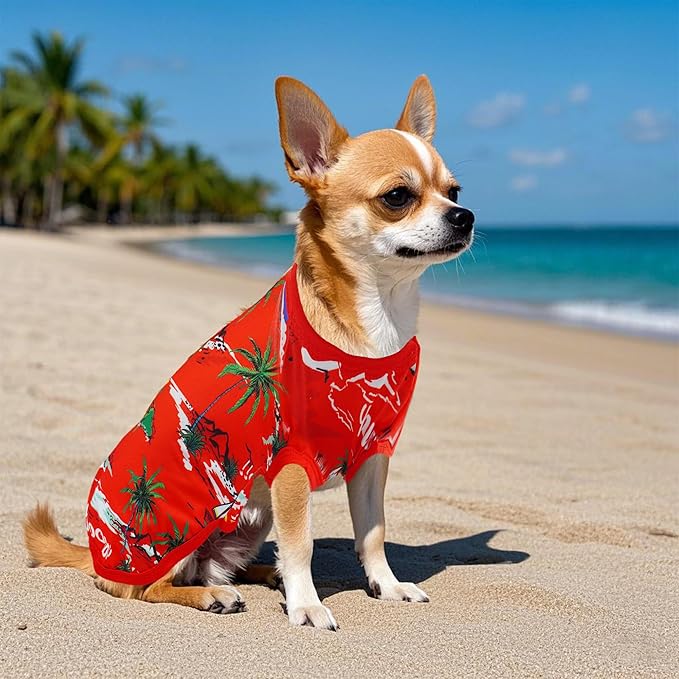 Hawaiian Dog Shirts for Large Dog Girl Boy Bule Red Sleeveless Tank Top Tee Vest T Shirts Male Female Summer Outfit Pack of 2