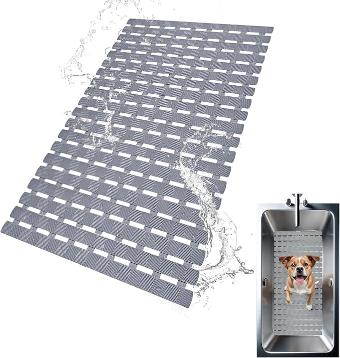 Bath Tub Shower Mat, Pet Dog Bathing Non-Slip Mat, Dog Bath mat for tub, 27.5x15.7 Inch Quick Drain Bathtub Mat with Suction Cups & Drain Holes for Bathroom (Mars Green)
