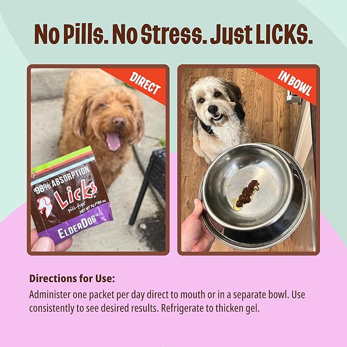 Licks Pill Free ElderDog - Older Dog Vitamins and Supplements - Joint & Immune Support Supplements for Dogs - Dog Coat & Digestion Supplement for Senior Dogs - Gel Packets - Roasted Chicken, 10 Use