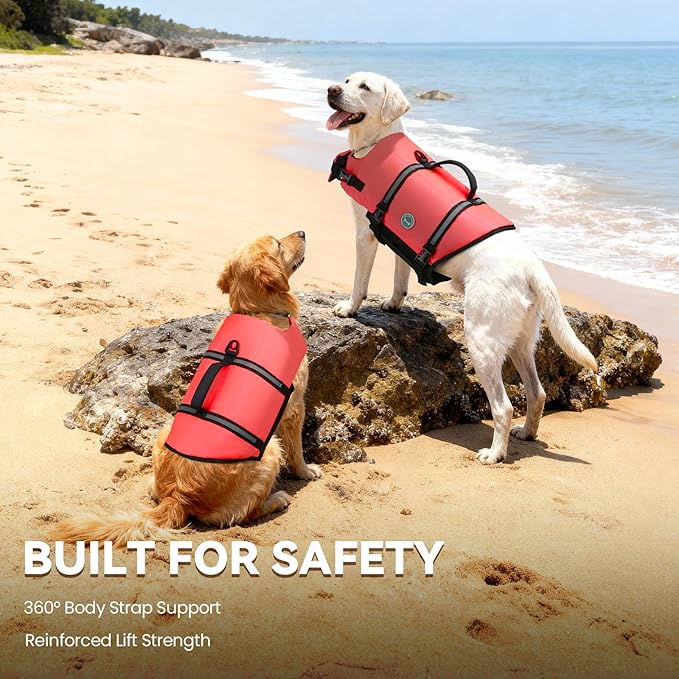VIVAGLORY Rip Stop Dog Life Vest, Swimming Vest with Handle, Buoyancy for Doggy Puppy, Dog Life Jacket for Swimming & Boating, M, Bright Pink
