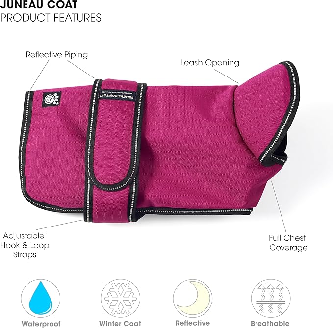 PetRageous 7303MXXL Juneau Waterproof Cold Weather Dog Coat with Full Chest Coverage Leash Opening - 28-Inch Long Heavyweight Jacket for XX-Large Breeds, Magenta