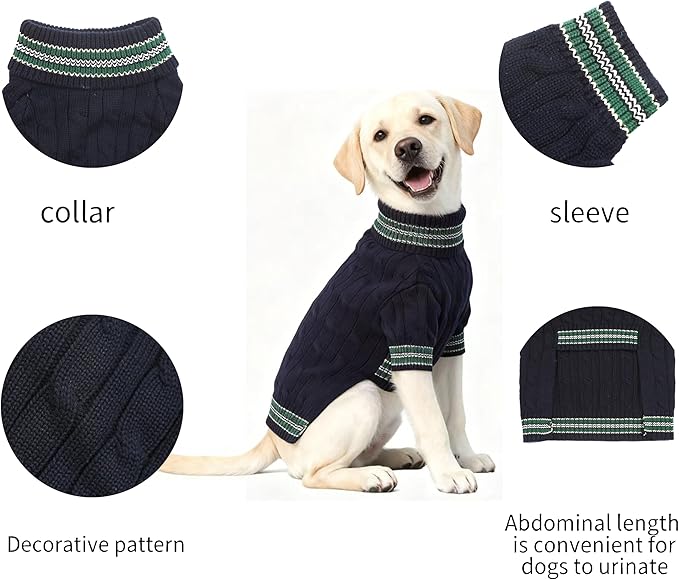 Small/Medium Dog Sweater, Warm Dog Winter Coat w/Sleeves, Comfortable High Neck & Leash Hole, Premium Dog Clothes for Labrador-Best for Holidays, Daily Walks XL Blue