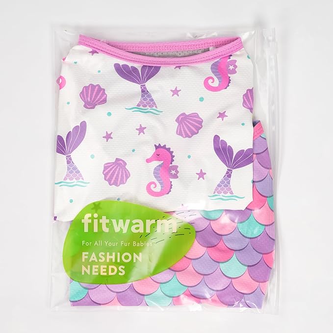 Fitwarm 2 Pack Mermaid & Scale UPF 50+ UV Sun Protection Dog Shirt, Lightweight Cooling Vest, Quick Dry Summer Clothes for Small Dogs Girl, Pet Outfit, Purple, Pink, White, Large
