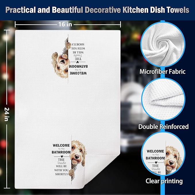 Funny Goldendoodle Bathroom Hand Towels, Goldendoodle Gifts Decorative Hand Tea Towels for Bath Room Washroom Restroom Toilet,Dog Bathroom Decor,16x24 Inches Set of 2