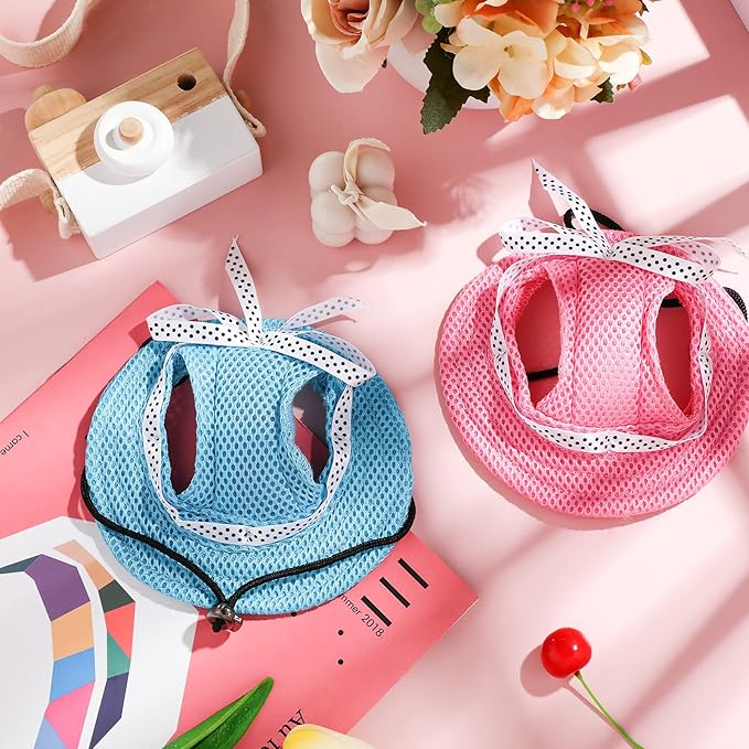 Frienda 2 Pcs Dog Hat Pet Sun Visor Hat Pet Beach Princess Cap Sun Protection Cap Mesh Porous with Ear Holes and Chin Strap for Small Dogs Pug Chihuahua Shih Tzu Yorkshire Terriers