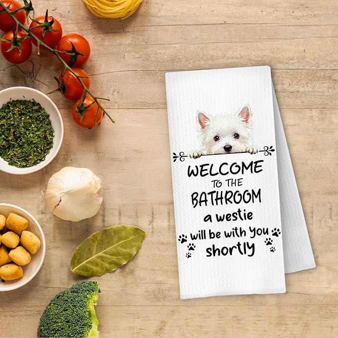 Funny Westie Dog Bathroom Hand Towels, West Highland Terrier Gifts, Westie Gifts for Women Men Decorative Hand Towels for Bathroom Toilet Washroom Restroom, 16x24 Inch