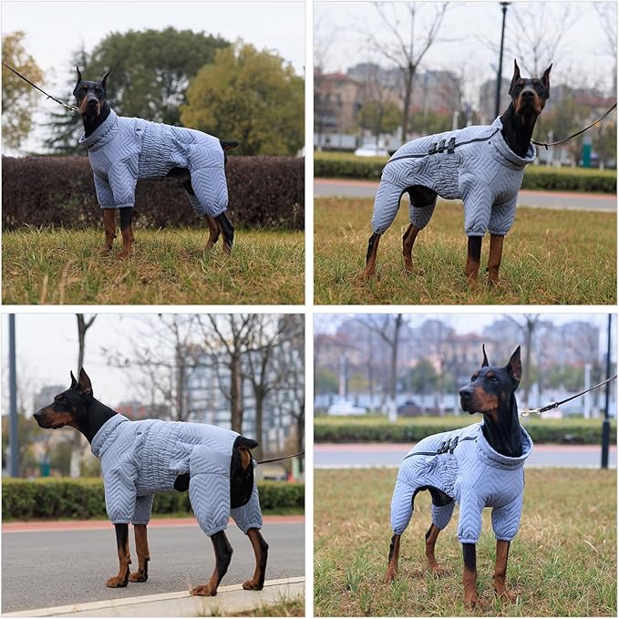lovelonglong Warm Dog Coat Double Layers Dog Vest, 4 Legs Covered Windproof Waterproof Reflective Warm Dog Vest Outdoor Skating Dog Costume for Small Medium Large Dogs Gray XL