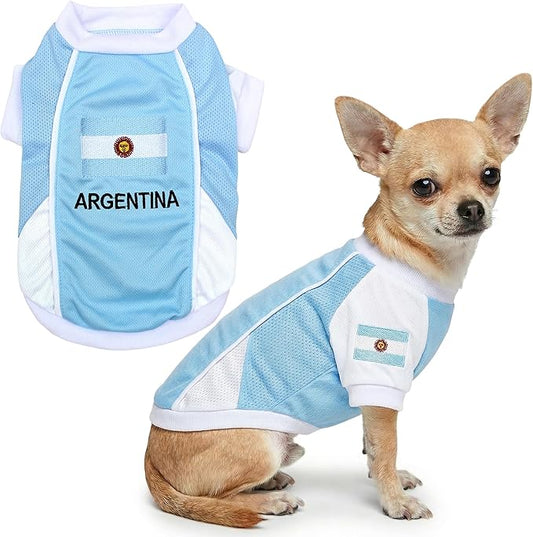 Parisian Pet Team Argentina Dog Jersey - Breathable Mesh Puppy Football Jersey - Lightweight Stretch Sporty Dog Clothes - Summer Shirts for Small Dogs - Soccer Jersey for Dogs - Sportswear Pet Clothes