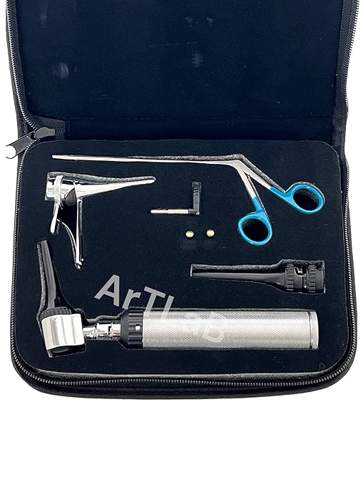 ArtLaB-Premium Veterinary Otoscope Set Kit Veterinary Diagnostic Set Instrument with Reusable Ear Speculas Set -Veterinary Diagnostic Otoscope Set and Hartman Speculum (Zipper Vet Slit Head Otoscope)