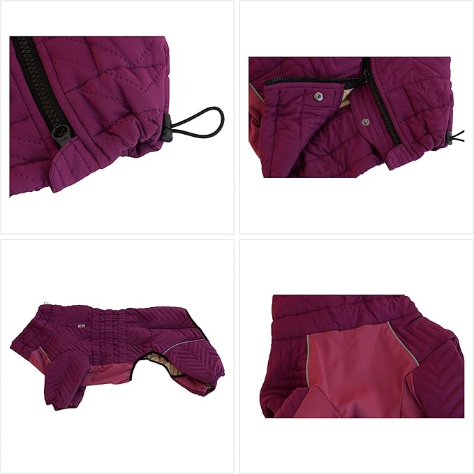 Warm Double Layers Dog Vest - 4 Legs Covered Windproof Waterproof Reflective Coat for Small Medium Large Dogs - Outdoor Skating Costume - Purple 3XL