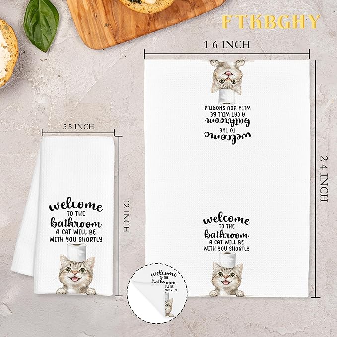 Funny Tabby Cat Hand Towels for Bathroom Decor, Tabby Cat Gifts, Cats Lover Gifts for Women Men Decorative Hand Towels for Bathroom Restroom Room, 16x24 Inch