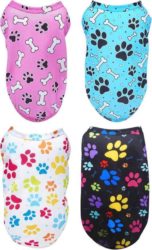PET SHOW 4 Pack Paw Bone Printed Dog Clothes Shirts Soft Dog Vest Lightweight Sleeveless Cats Doggies T-Shirts Puppies Tank Top Tee Cat Clothes for Small Medium Dogs White Black Pink Blue M