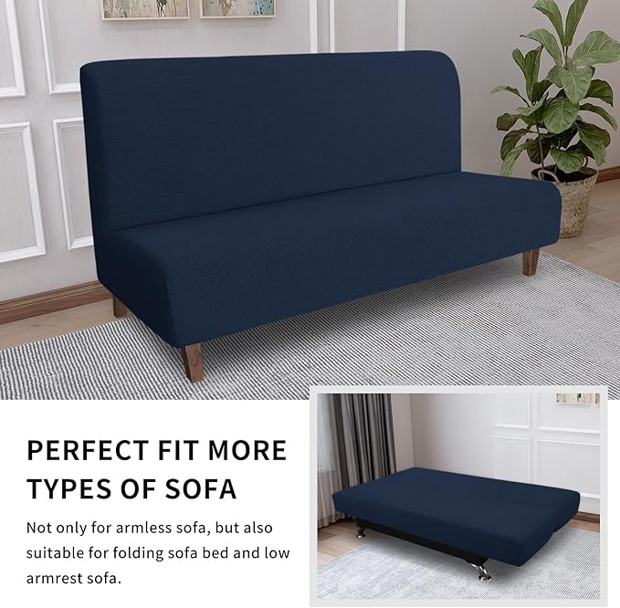 Easy-Going 100% Waterproof Futon Cover, Dual Waterproof Couch Cover for Futon, Stretch Jacquard Sofa Cover, Leakproof Furniture Protector for Kids, Pets, Dog and Cat (Medium, Dark Blue)
