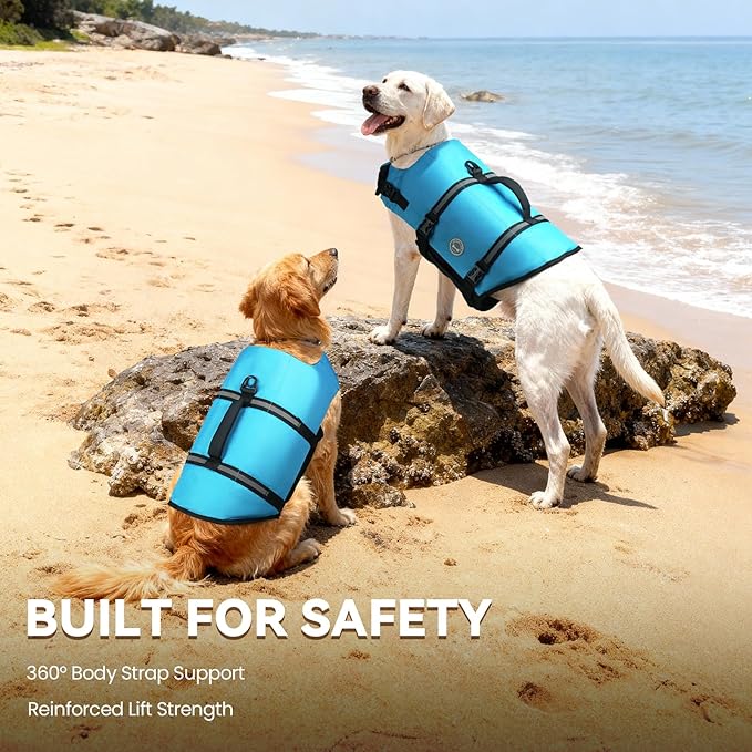 VIVAGLORY Rip Stop Dog Life Vest, Swimming Vest with Handle, Buoyancy for Doggy Puppy, Dog Life Jacket for Swimming & Boating, S, Blue