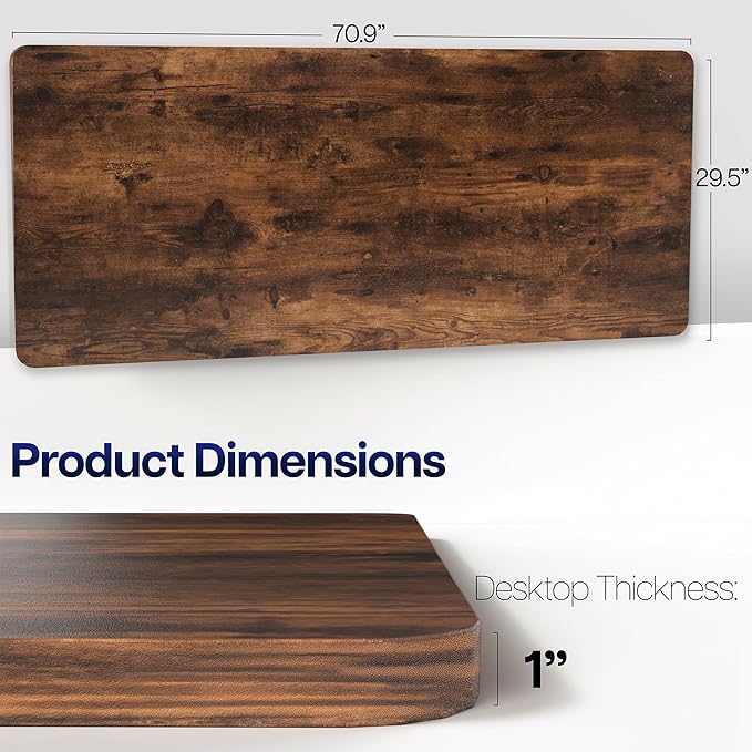 VIVO Rustic Vintage Brown Universal 71 x 30 inch Solid One-Piece Table Top for Standard and Sit to Stand Height Adjustable Home and Office Desk Frames, DESK-TOP71N