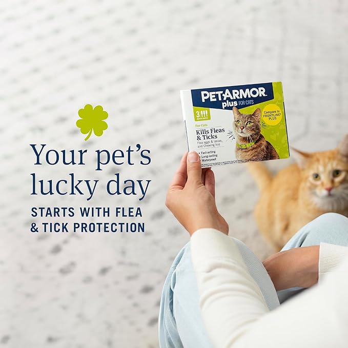 PetArmor Plus Flea and Tick Prevention for Cats, Cat Flea and Tick Treatment, 3 Doses, Waterproof Topical, Fast Acting, Cats Over 1.5 lbs