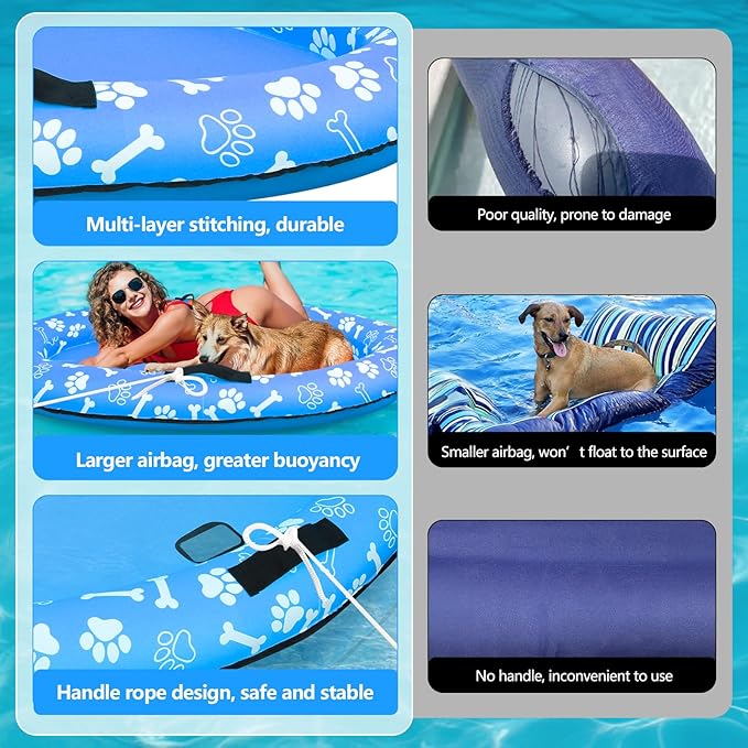 59'' x 39''Inflatable Dogs Pool Float with Rope - Tear Resistant Oxford Stable Support Puppy Floating Raft,Inflatable Summer Doggies Raft Toy for Small Medium Large Dogs Up to 88lb (Blue)
