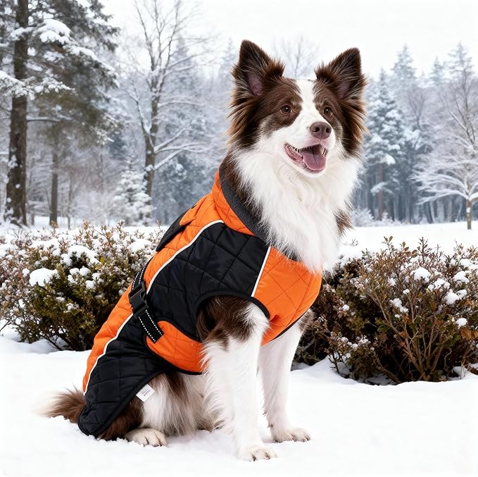 Dog Coat Dogs Jacket Waterproof Reflective Adjustable Dog-Winter Coats for Small/Medium/Large Dogs Dachshund Coat-(Orange, Large)
