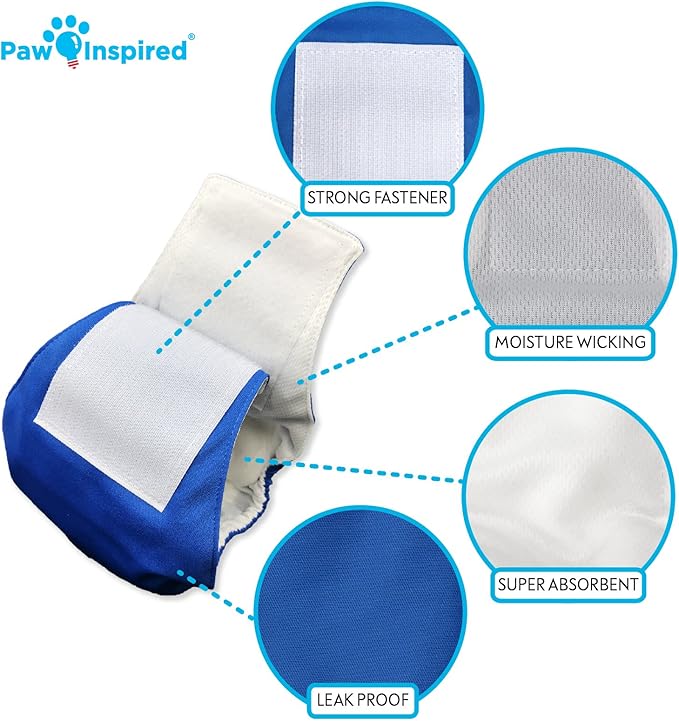 Paw Inspired Ultra Protection Washable Dog Diapers OR Washable Male Dog Wraps (3 Count Male Dog Wraps, X-Small)