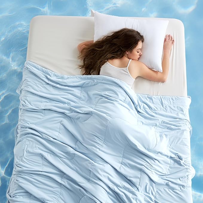 Bedsure Cooling Blankets for Hot Sleepers - Cooling Comforter, Cold and Lightweight Gift for Night Sweats, Full Size Ice Breathable Summer Blanket for Bed, Blue, 80x90 Inches