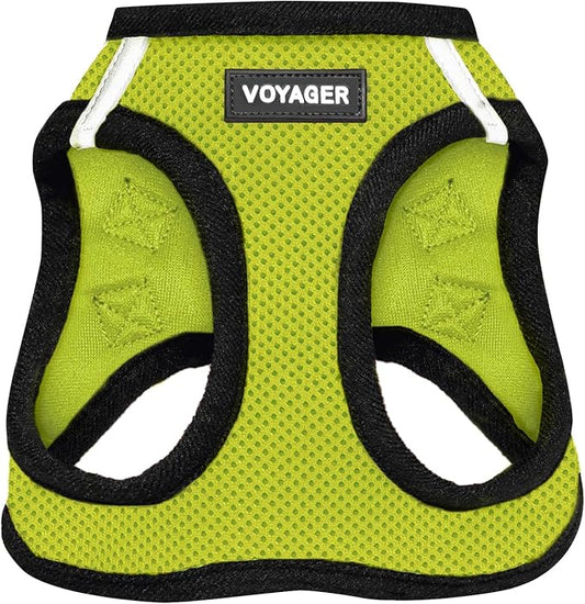 Best Pet Supplies Voyager Step-in Air Harness - All Weather Mesh, Reflective, No Pull Harness for Dogs, Cats - Secure with Hook & Loop Fastener, Buckle, Double D-Rings - Lime Green/Black Trim, XXXS