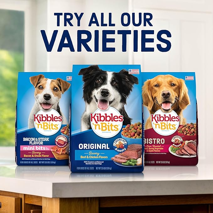 Kibbles ‘n Bits Mini Bits Small Breed Dry Dog Food, Savory Bacon & Steak Flavor for Adult Dogs, 16 lb. Bag