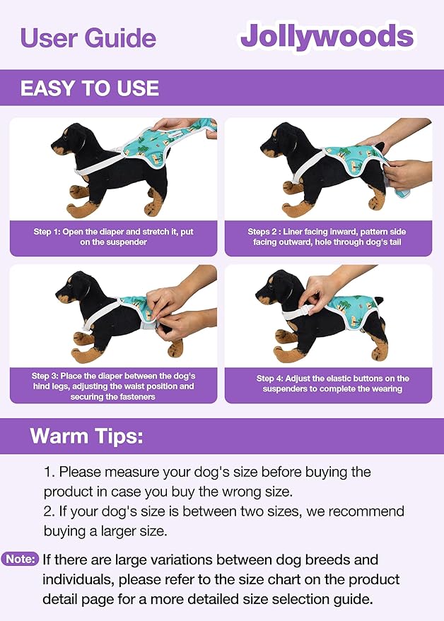 3 Pack Washable Female Dog Diaper Onesie Sanitary Pantie with Adjustable Suspender, Reusable Fixed Doggie Diapers, Super Absorbent Leakproof for Small Medium Large Dog in Heat Cycle M