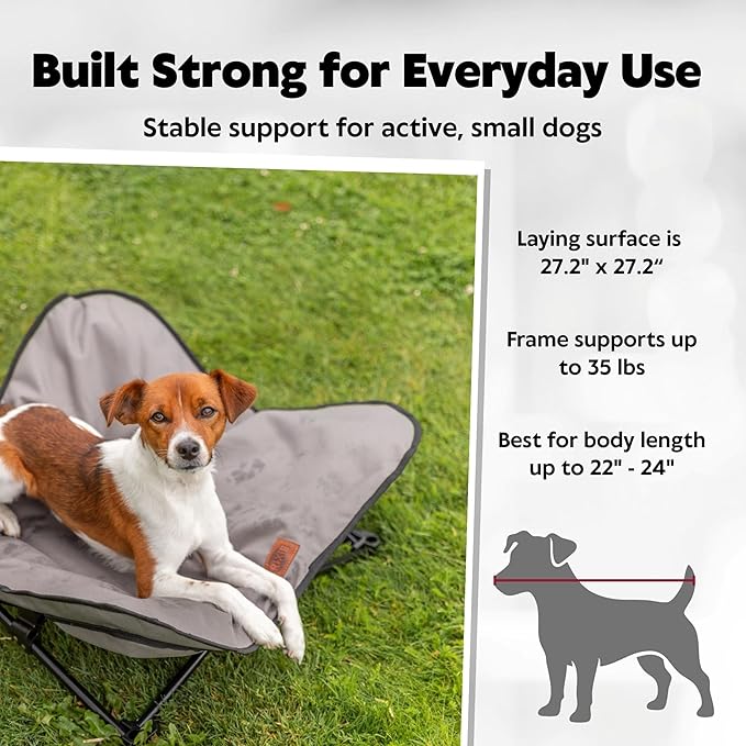 Trixie Camping Cot for Small Dogs up to 35 lb, Elevated Pet Travel Bed 27.2" x 27.2", Portable Steel Frame Lounger with Removable Topper, Foldable Design, Storage Bag Included