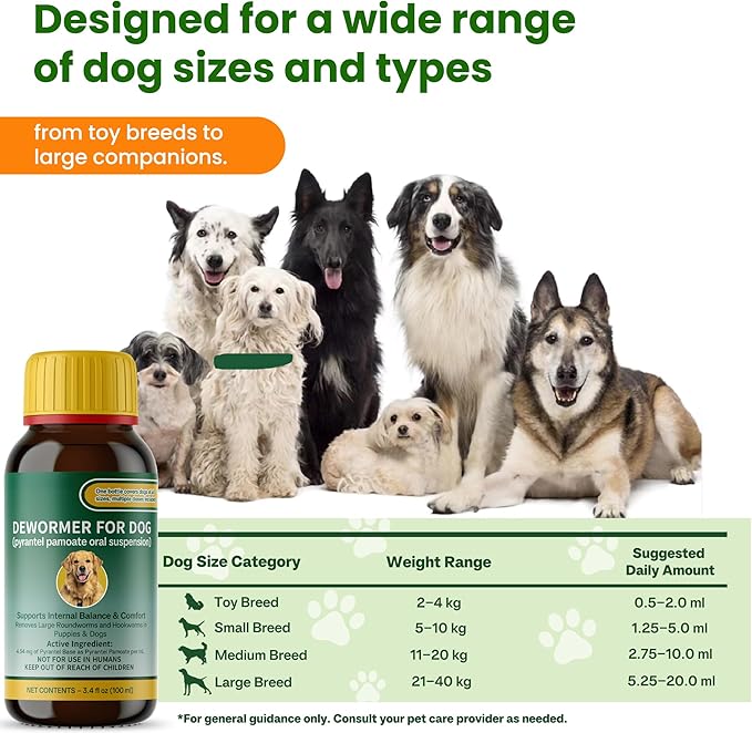 Canine Anthelmintic, Pyrantel Pamoate for Dogs, Intestinal Balance & Pet Wellness, 3.4 fl oz (100 mL), NDC