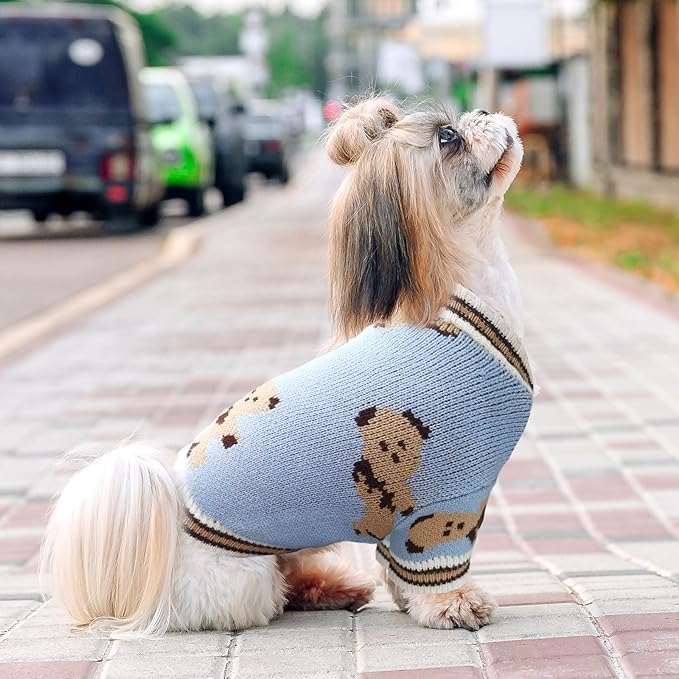 Small Dog Sweaters Cute Bear Dog Cardigans Clothes for Small Medium Dogs Boy Girl Puppy Cat Knitting Cardigan Outfits Dogs Winter Coats Warm Pet Doggy Clothes Soft Knitwear Apparel (Blue,XL)