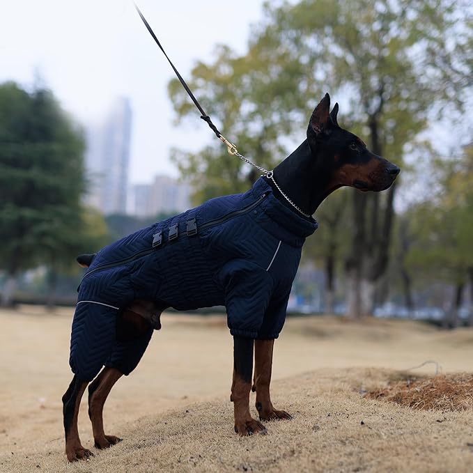 Lovelonglong Warm Dog Coat - Double Layers Vest, 4 Legs Covered Windproof Waterproof Reflective Outdoor Skating Costume for Small Medium Large Dogs, Navyblue S